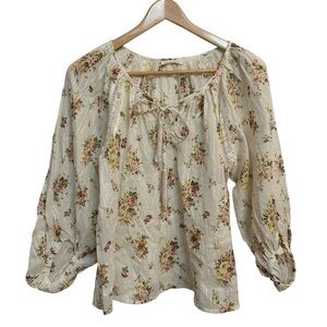 Lovestitch Women's Floral Peasant Blouse Tunic Tassel Tie Size M Multicolor‎